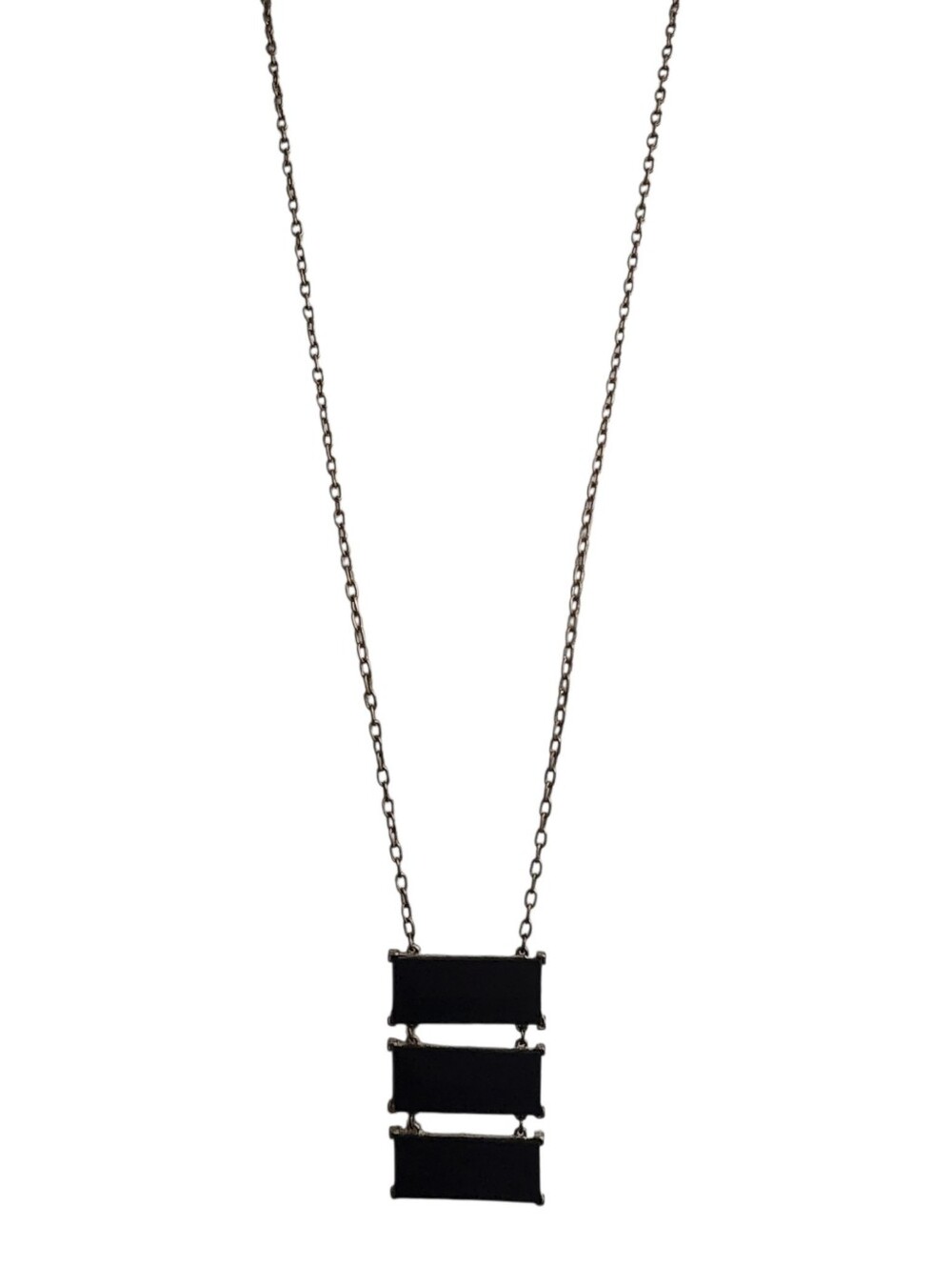 Black Rectangular Triple Pendant Goldtone Necklace